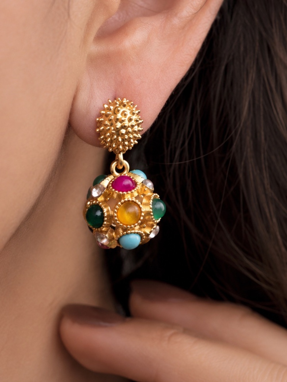 Vintage Gold Multi-Stone Drop Earrings - Women Jewelry